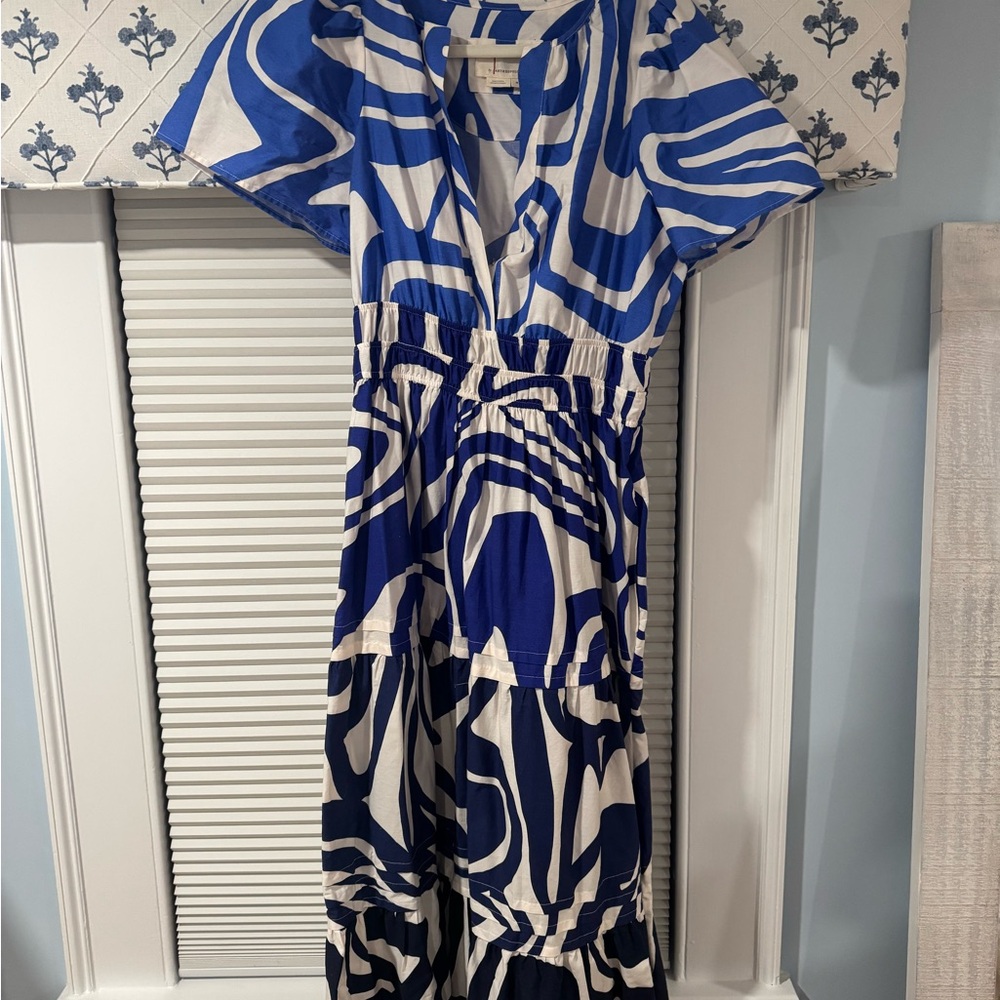 Anthropologie Blue and White Maxi Dress